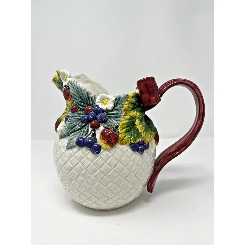 Fitz & Floyd‎ Berry Patch 1995 Ribbon Handle Pitcher Bouquet Holder